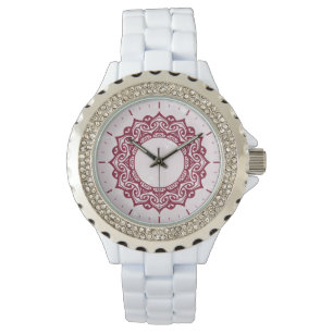 watch with mandala ornament, cardinal and pink