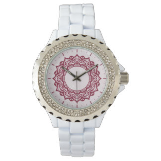 watch with mandala ornament, cardinal and pink
