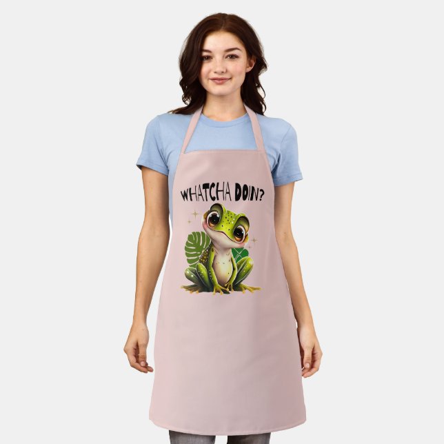 Watcha Doing? Funny Curious Frog Apron (Worn)