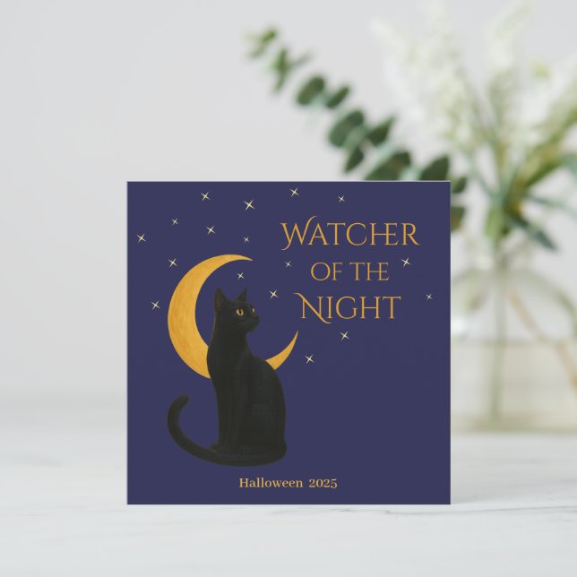 Watcher of the Night – Halloween Black Cat Card (Standing Front)