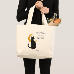 Watcher of the Night – Halloween Black Cat Large Tote Bag
