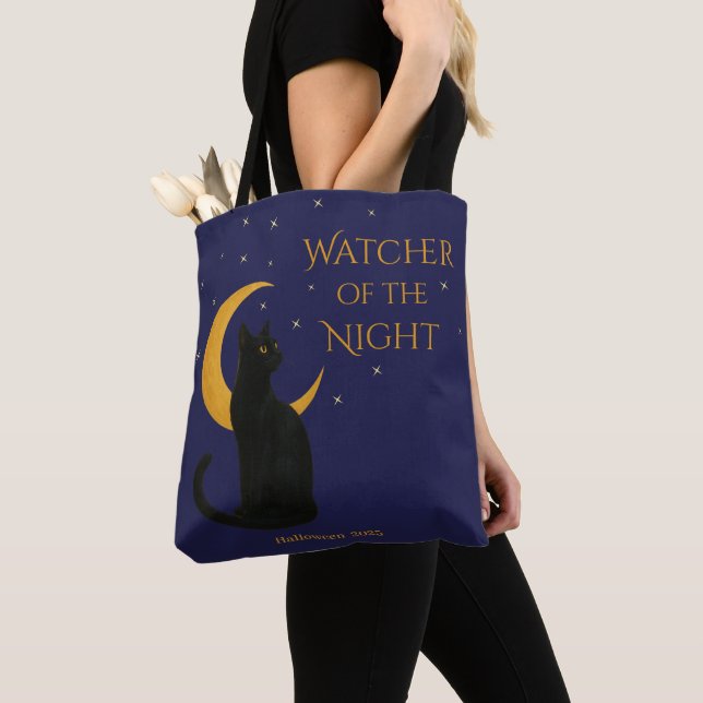 Watcher of the Night – Halloween Black Cat Tote Bag (Close Up)