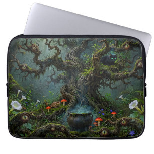Watchers in Witch Wood Black Cat Cauldron Surreal Laptop Sleeve