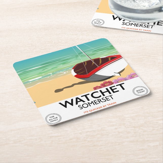 Watchet Somerset vintage train poster Square Paper Coaster (Angled)