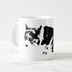 Watchful Corgi in Inked Elegance Large Coffee Mug