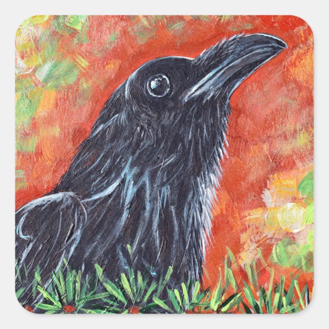 Watchful Crow Painting Square Sticker (Front)
