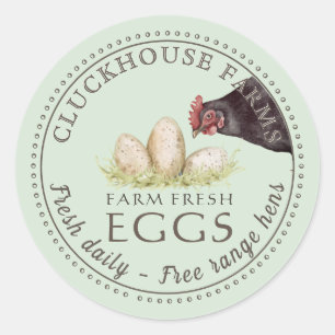 Watchful Hen with Eggs Carton Label Dotted Border