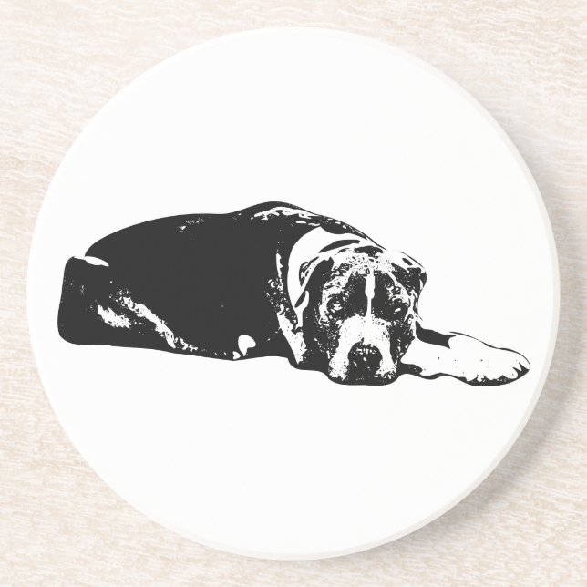 Watchful Pitbull Mix Lying Pose Art Coaster (Front)