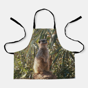 Watchful Sentinel: Meerkat On Lush Green Backdrop Apron
