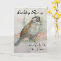 Watchful Sparrow Birthday Blessing Bird Watercolor