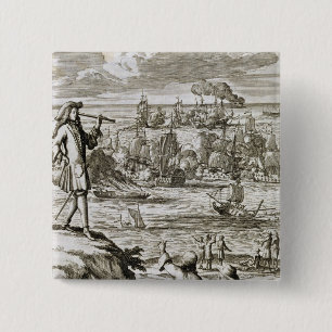 Watching a Sea Battle Through a Telescope, illustr 15 Cm Square Badge