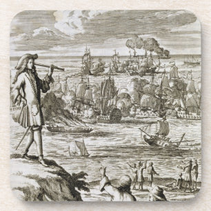 Watching a Sea Battle Through a Telescope, illustr Coaster