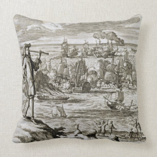 Watching a Sea Battle Through a Telescope, illustr Cushion