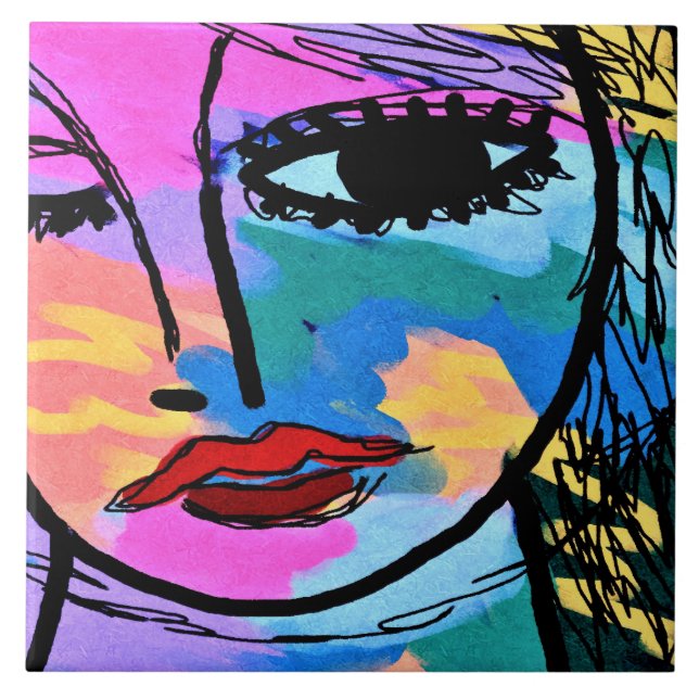 Watching Abstract Digital Portrait of a Woman Ceramic Tile (Front)