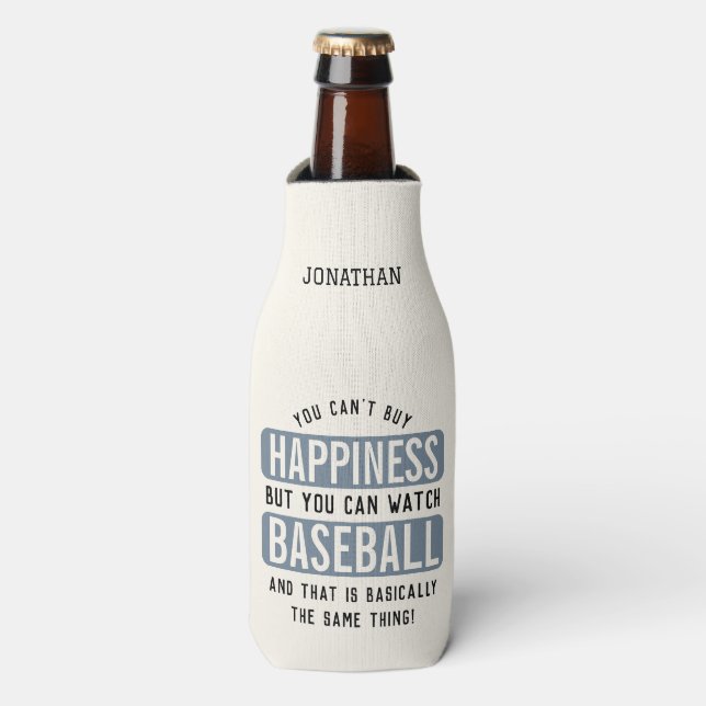Watching Baseball is Happiness Funny Baseball Bottle Cooler (Bottle Front)