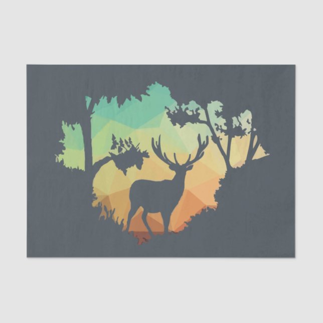 Watching Deer Silhouette in Peaceful Forest Tissue Paper (Front)