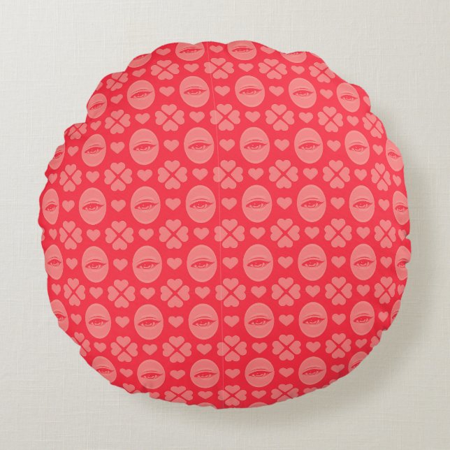 Watching Eye Heart Clover Pattern Round Cushion (Front)