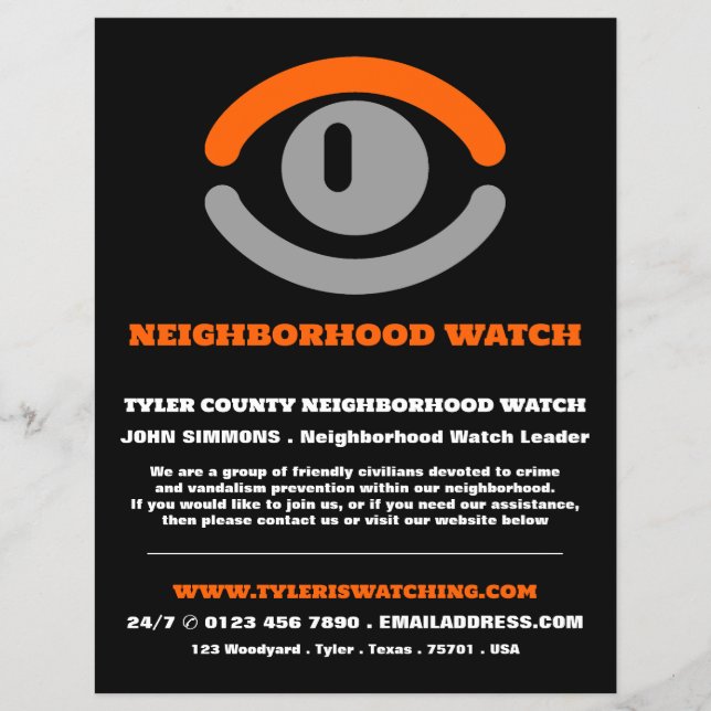 Watching Eye, Neighborhood Community Watch Advert Flyer (Front)