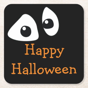 Watching eyes in the dark Happy Halloween eyeballs Square Paper Coaster