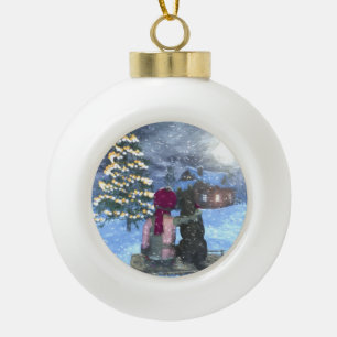 Watching for Santa Ceramic Ball Christmas Ornament