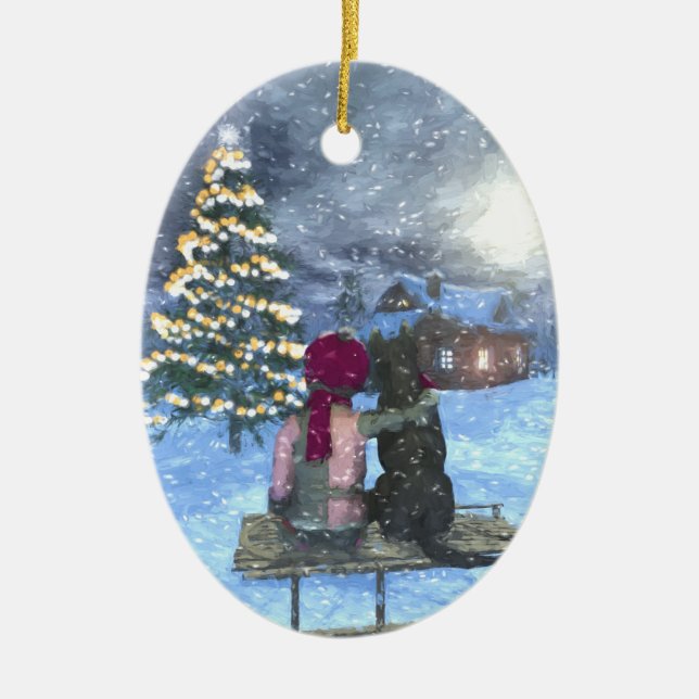 Watching for Santa Ceramic Christmas Ornament (Front)