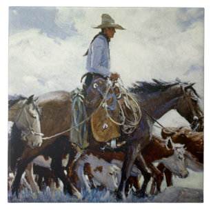 “Watching Him Move” Western Art By WHD Koerner Ceramic Tile