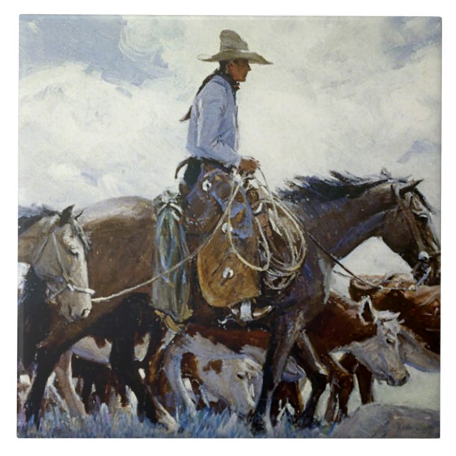 “Watching Him Move” Western Art By WHD Koerner Ceramic Tile (Front)