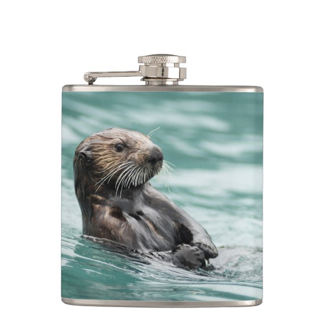Watching Sea Otter Hip Flask (Front)
