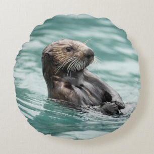 Watching Sea Otter Round Cushion