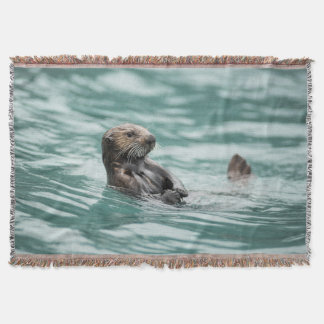 Watching Sea Otter Throw Blanket