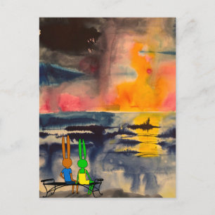 watching sunset postcard