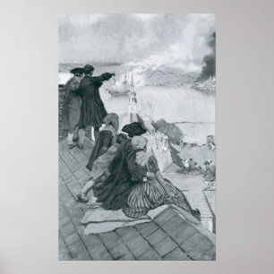 Watching the Fight at Bunker Hill illustration Poster