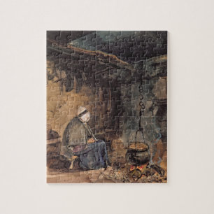 Watching the pot boil - a cottage interior jigsaw puzzle