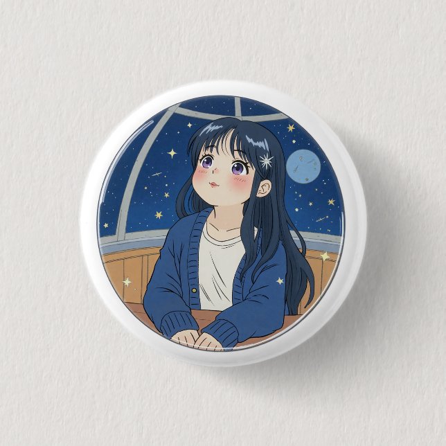 Watching the stars at the planetarium 3 cm round badge (Front)