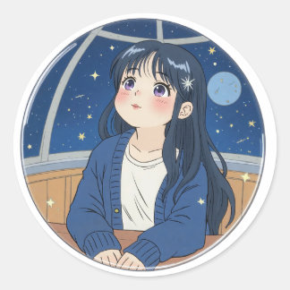 Watching the stars at the planetarium classic round sticker