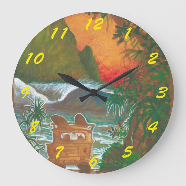Watching the Sunset Man Dog and Surf Van Large Clock (Front)