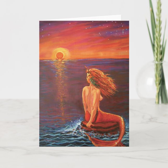 Watching The Sunset - Mermaid art Greeting Card (Front)