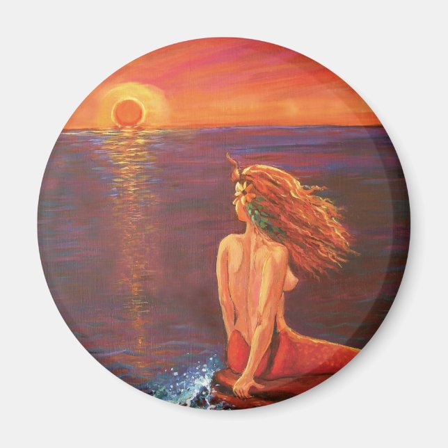 Watching The Sunset Mermaid art magnet (Front)