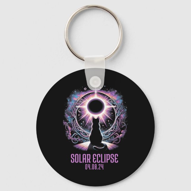Watching Total Solar Eclipse Apr 8 2024 Astronomy  Key Ring (Front)