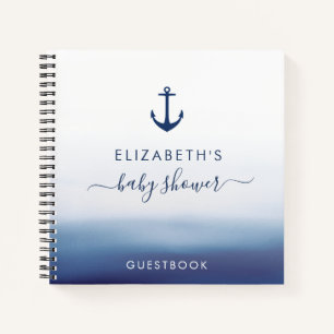 watecolor blue anchor baby shower guestbook notebook