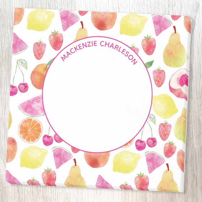 Watecolor Fruit Custom Name Post-it Notes (Watercolor fruit personalized name post it notes)