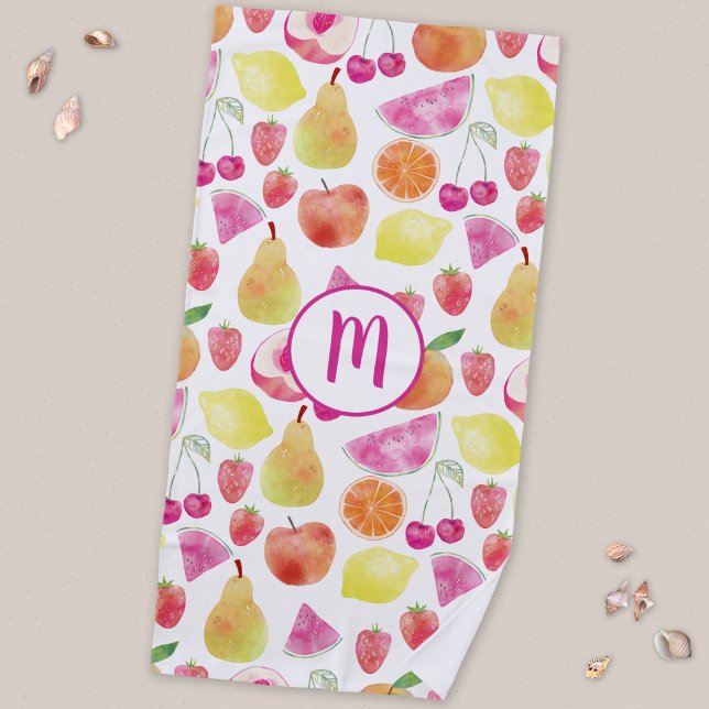 Watecolor Fruit Monogram Beach Towel (Watercolor fruit monogram beach towel)