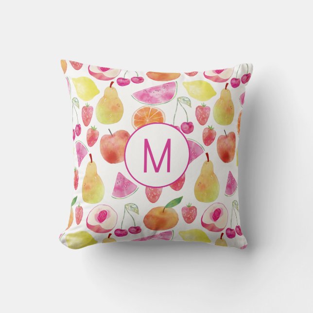 Watecolor Fruit Monogram Cushion (Front)