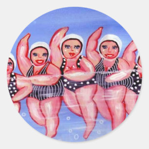 Water Aerobics Divas Fun Whimsical Chubby Classic Round Sticker
