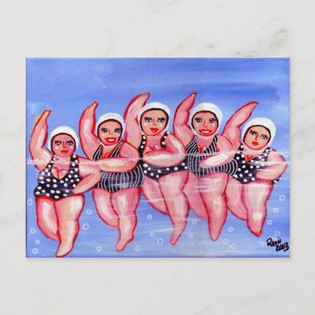 Water Aerobics Divas Fun Whimsical Chubby Postcard (Front)