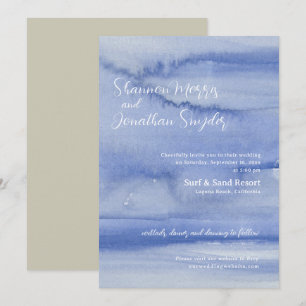 Water and Waves Watercolor Wedding Invitation Blue