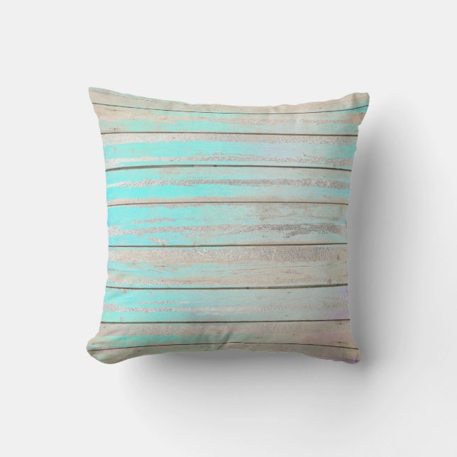 Water Aqua Beach Home Blue Wood Gray Silver Cushion (Front)