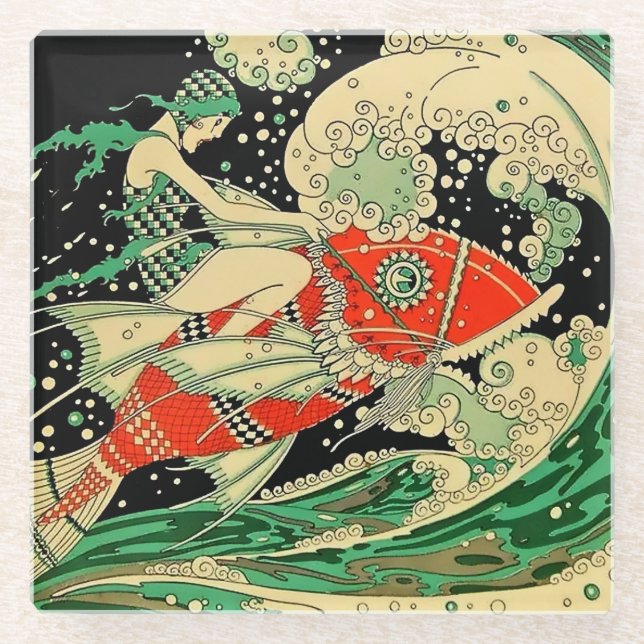 “Water” Art Deco By Jose Carlos Glass Coaster (Front)