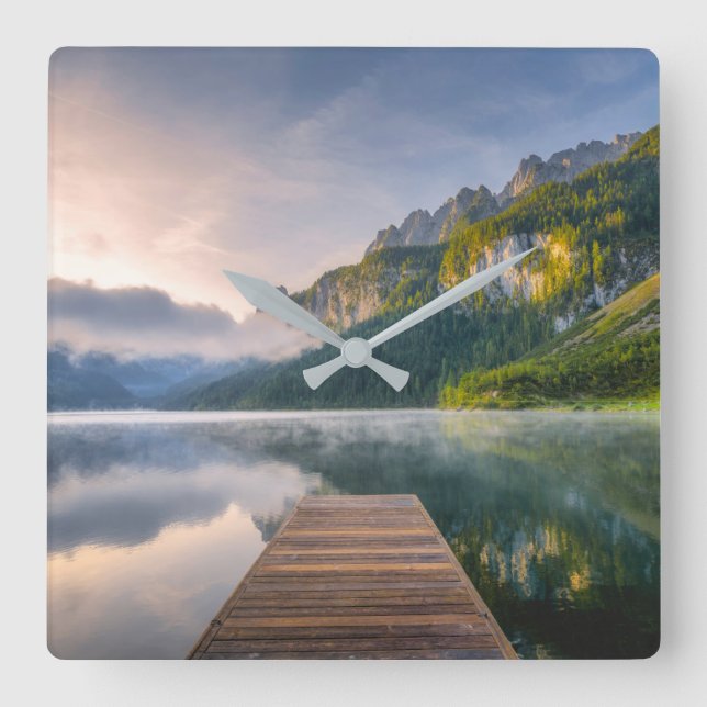 Water | Azure Alpine Lake, Austria Square Wall Clock (Front)