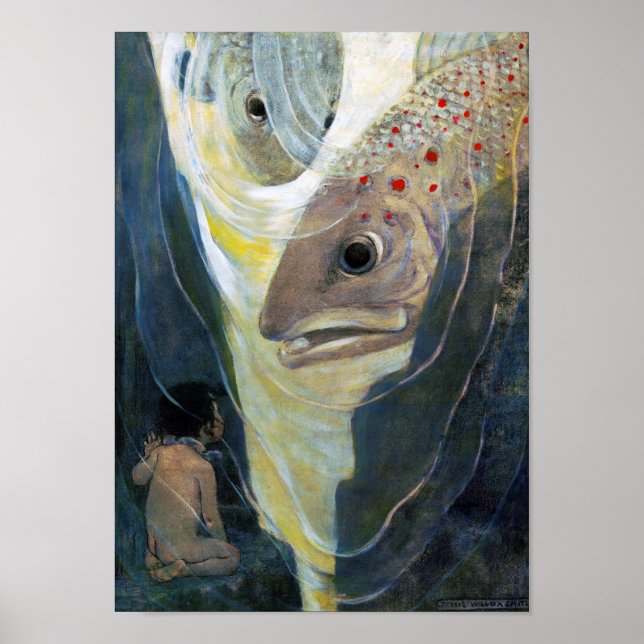 Water Baby and Fish, Jessie Willcox Smith Poster (Front)